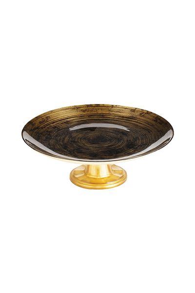 HIC glass serving plate with base 28 cm black with gold