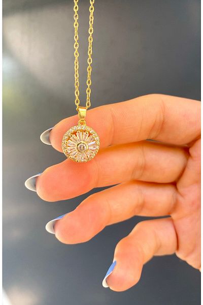Lekka Design Women's Non-Tarnish Steel Shiny Zircon Stone Rotatable Flower Necklace