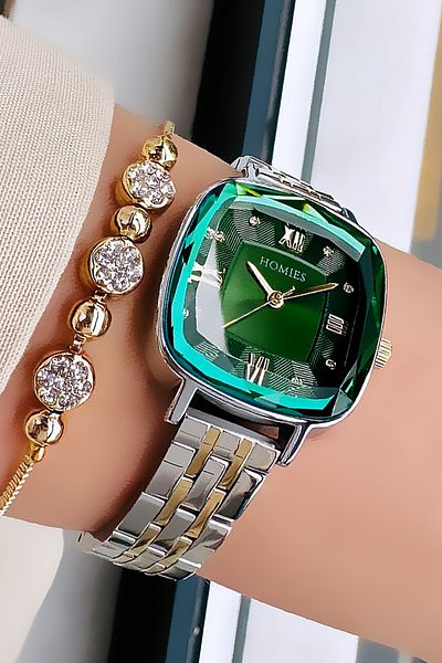 Homies Special Boxed Cutout Glass Women Wristwatch 3 Atm Waterproof Two Colors Steel Band+Bracelet Hmb3002C3