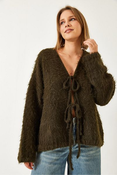 Bianco Lucci Women's Furry Lace-Up Cardigan 241116 60261223