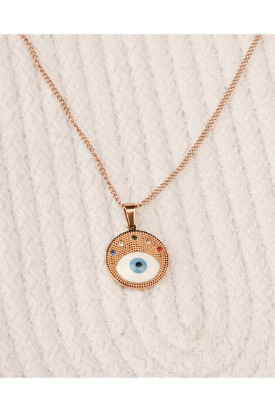 Lekka Design Women's Non-Tarnish Steel Jewelry Rose White Enamel Eye Locket Necklace