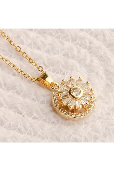 Lekka Design Women's Non-Tarnish Steel Shiny Zircon Stone Rotatable Flower Necklace