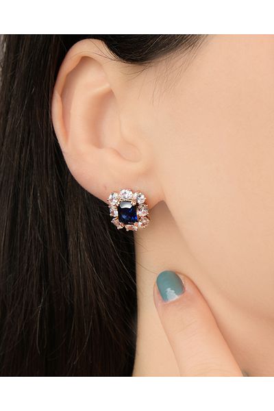 Lekka Design Women's Non-Tarnish Steel Luxury Jewelry Navy Blue Baguette Zircon Stone Evening Dress Earrings