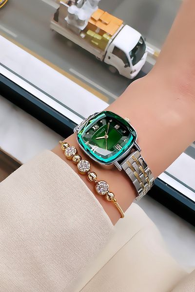 Homies Special Boxed Cutout Glass Women Wristwatch 3 Atm Waterproof Two Colors Steel Band+Bracelet Hmb3002C3