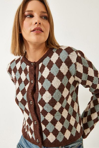 Bianco Lucci Cardigan de damă cu 5 nasturi cu model diamantat 241132 60261234