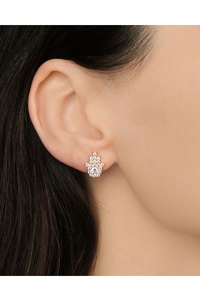 Lekka Design Women's Non-Tarnish Steel Luxury Zircon Stone Fatma Mother Hand Earrings