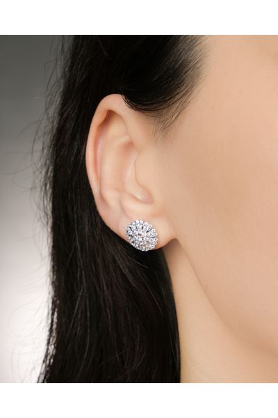Lekka Design Women's Non-Tarnish Steel Luxury Jewelry Silver Colored Zircon Stone Round Evening Dress Earrings