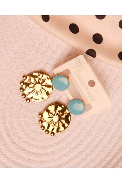 Lekka Design Blue Enamel Women's Tarnish Stainless Steel Dangle Sun Earrings