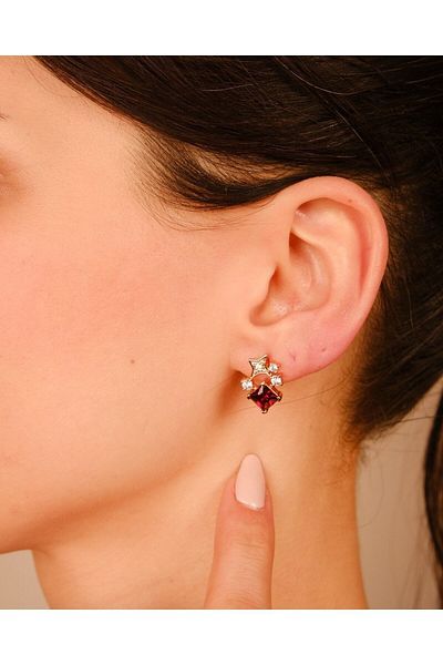 Lekka Design Women's Jewelry Non-Tarnish Steel Luxury Red Zircon Stone Starry Earrings