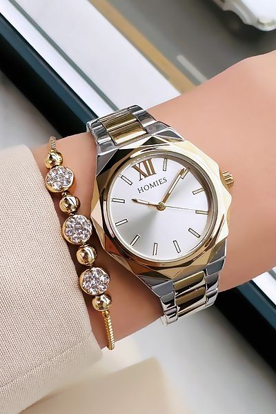 Homies Special Boxed Cutout Case Women Wristwatch 3 Atm Waterproof Two Colors Steel Band+Bracelet Hmb3003C1