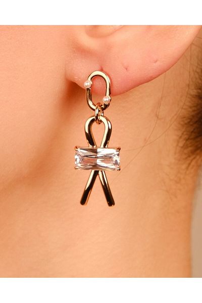 Lekka Design Women's Jewelry Non-Tarnish Steel Luxury Rectangular Zircon Jewelled Ribbon Earrings