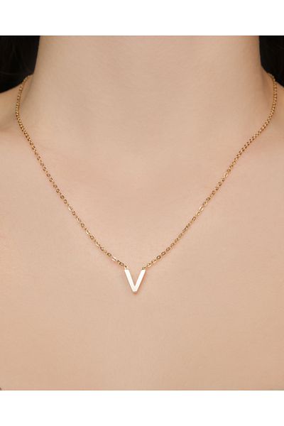 Lekka Design Women's Non-Tarnish Steel Jewelry V Letter Necklace