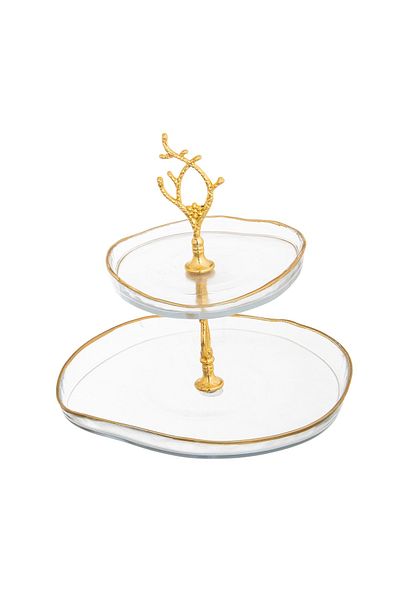 HIC Glass serving plate 2 floors 17 cm gold color