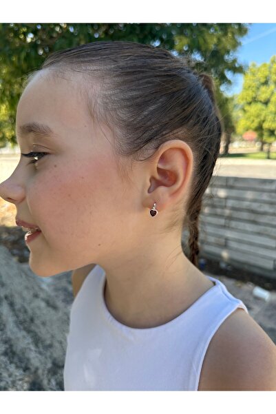 LITTLELUXE Zirkon Taşlı Kalp Gümüş Çocuk Küpe, 925 Ayar Gümüş Kız Çocuk Küpe, Çocuk Gümüş Küpe