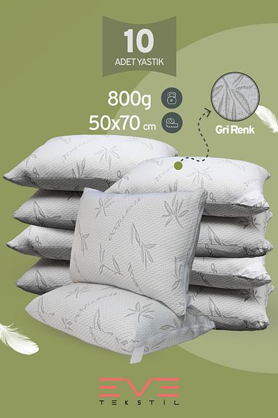 Eve Tekstil 10 Pieces Bamboo Gray Series Covered Zippered Washable Antiallergic Silicone Fiber Cushion 50X70Cm 800
