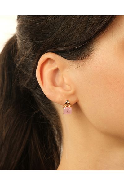 Lekka Design VIP Series Steel Luxury Jewelry Pink Zircon Stone Mini Stylish Earrings