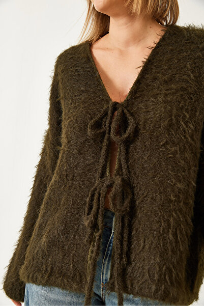 Bianco Lucci Women's Furry Lace-Up Cardigan 241116 60261223