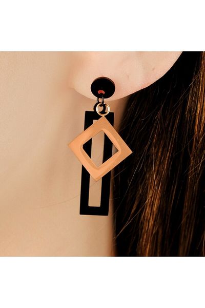 Lekka Design Thin Black Quadrilateral Dangle Women's Steel Rose Earrings Vip Jewelry