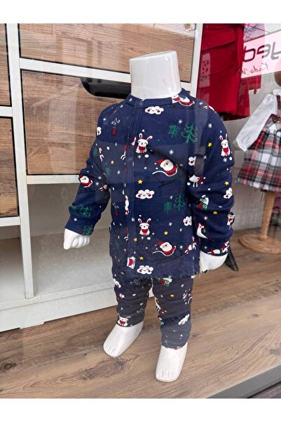 Butik New Year's New Year's Themed Navy Blue Pajamas Set with Snap Fasteners ...
