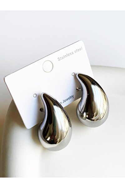 Genel Markalar Italyan Damla Çelik Küpe - 3cm Boy - Silver