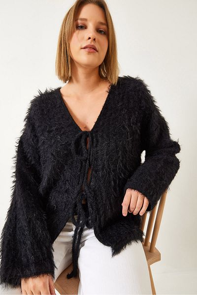 Bianco Lucci Women's Furry Lace-Up Cardigan 241116 60261223