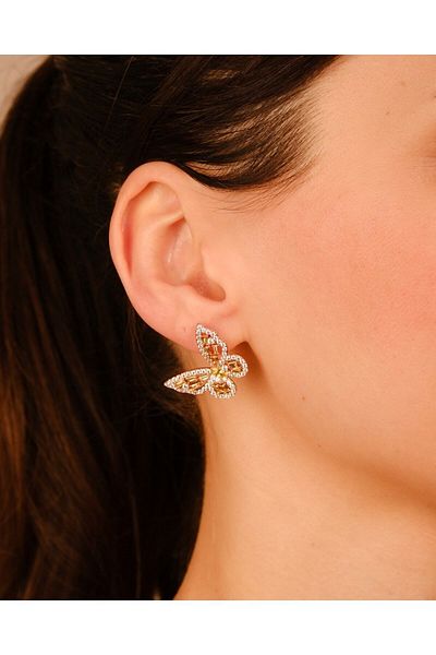 Lekka Design Women's Non-Tarnish Steel Jewelry Yellow Zircon Stone Luxury Butterfly Earrings