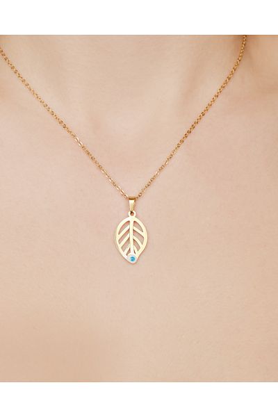 Lekka Design Women's Non-Tarnish Steel Jewelry Evil Eye Beaded Leaf Necklace