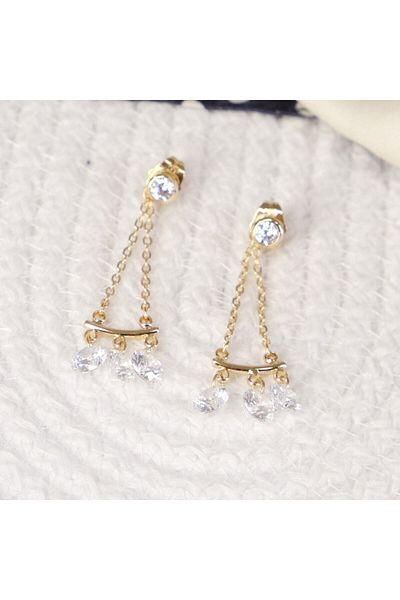 Lekka Design Triple Zircon Stone Dangle Anti-Tarnish Luxury Women's Steel Earrings