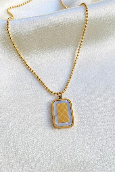 Lekka Design Pearlescent Rectangular Tarnish Stainless Steel Women's Necklace