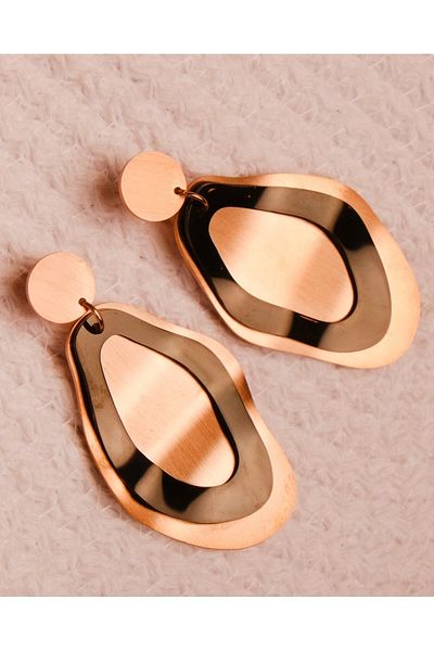 Lekka Design Oval Double Dangle Women's Steel Rose Earrings