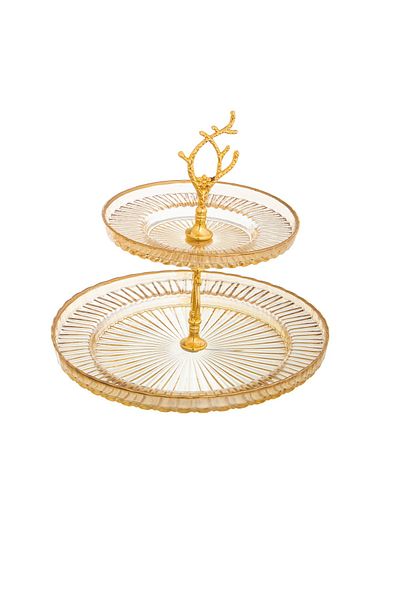 HIC Glass serving plate 2 floors 17 cm gold color