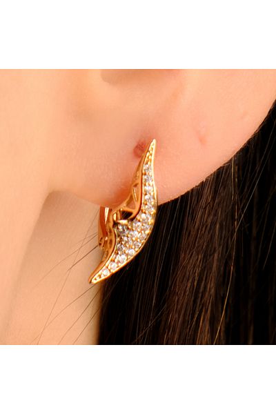 Lekka Design Stone Detailed Women's Steel Moon Earrings