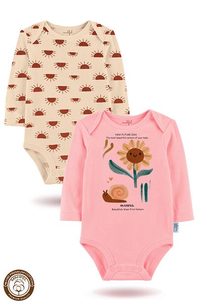 MAHFEL 2-Piece 100% Cotton Organic Printed Snap Fastener Baby Bodysuit