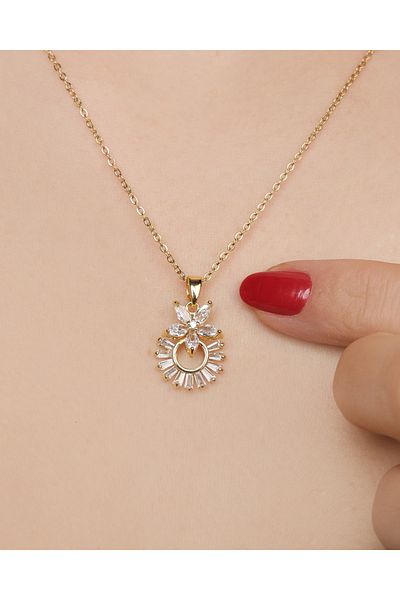 Lekka Design Women's Non-Tarnish Steel Jewelry Zircon Stone Clover Daisy Necklace