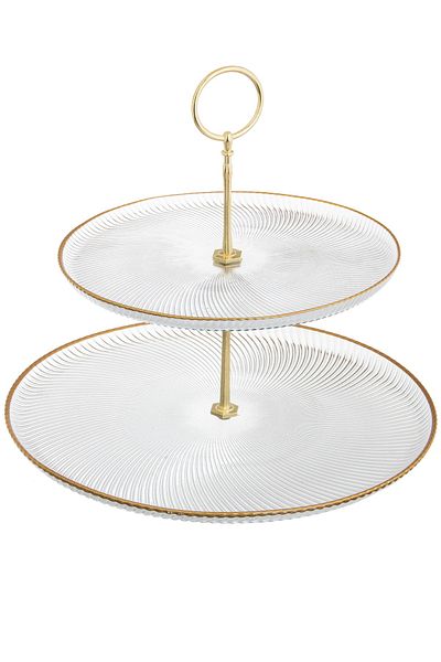 HIC clear glass serving plate 2 floors 28 cm with gold line