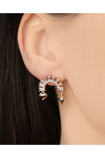 Lekka Design Women's Non-Tarnish Steel Luxury Jewelry Swinging Star and Heart Zircon Stone Design Earrings