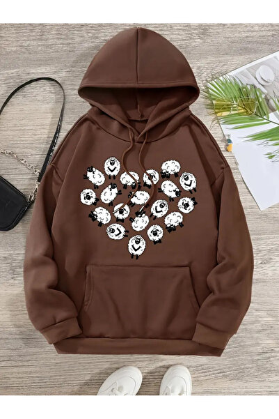 GALASHOP Graphic Sheep Printed Hooded Sweatshirt