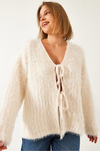 Bianco Lucci Women's Furry Lace-Up Cardigan 241116 60261223