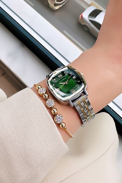 Homies Special Boxed Cutout Glass Women Wristwatch 3 Atm Waterproof Two Colors Steel Band+Bracelet Hmb3002C5