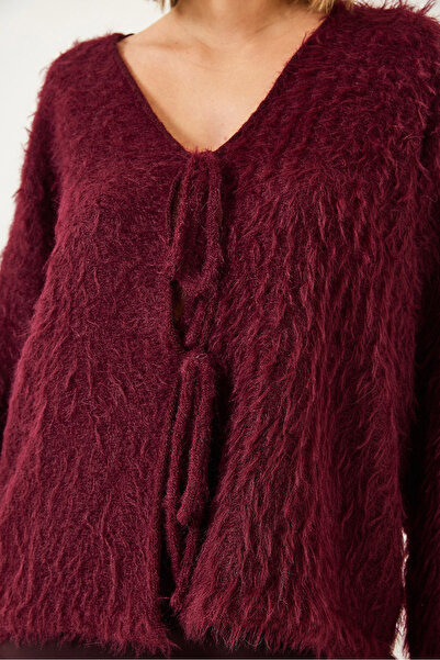 Bianco Lucci Women's Furry Lace-Up Cardigan 241116 60261223