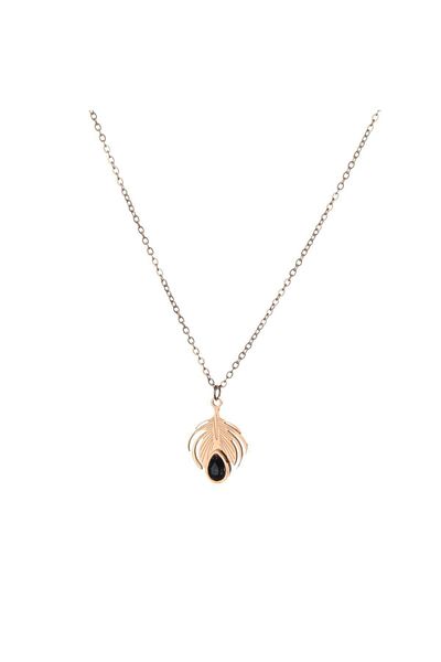 Lekka Design Black Drop Stone Rose Anti-Tarnish Steel Women's Necklace