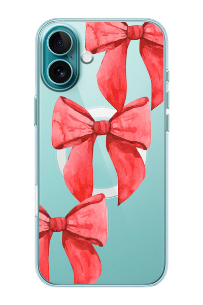 shoptocase iPhone 16 PLUS Uyumlu Kurdele Desenli MagSafe Şeffaf Silikon Telef...