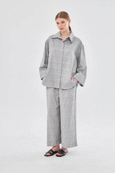 Bej Fine Factory Anthracite Linen Trousers - Elastic Waist and Kirçil