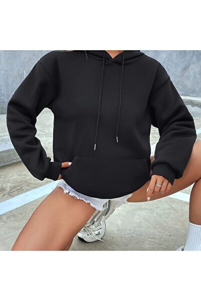 GALASHOP Solid Color Hooded Sweatshirt for Women