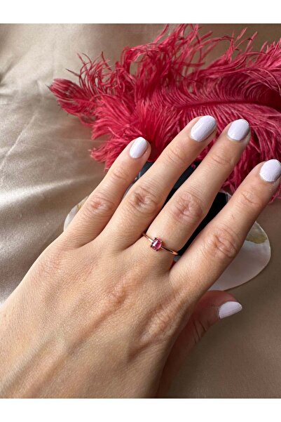 Venüs Doğal Taş Turmalin Minimal Rose Gold Yüzük