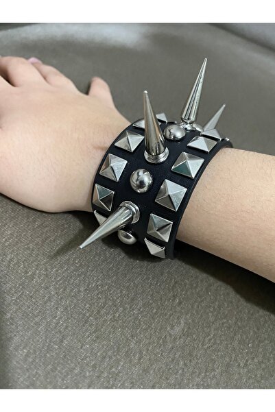 Aksabeltchokers 4.cm piramit&spike punk dikenli Bileklik 20 cm