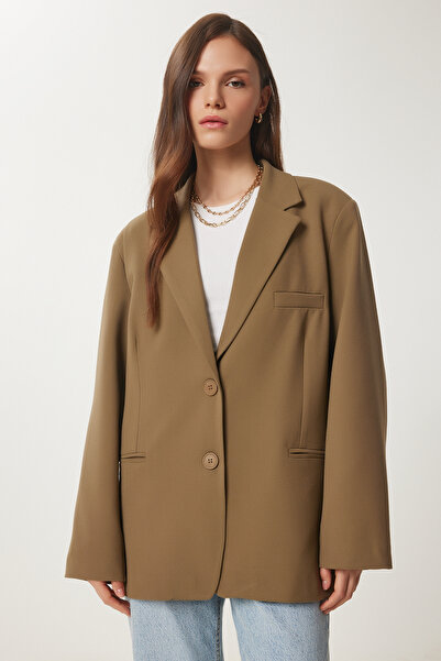 Lovelyİstanbul Jachetă blazer oversize verde olive - LUS0058