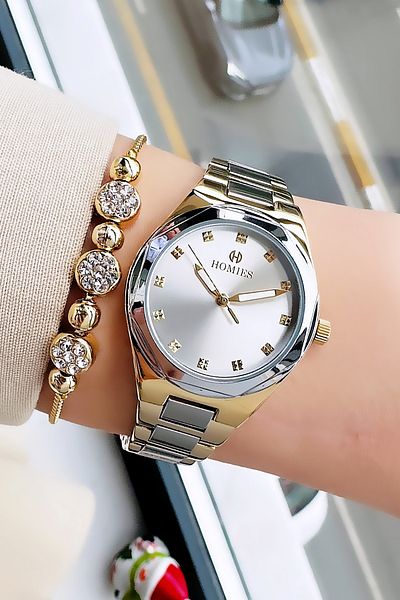 Homies Special Boxed Cutout Case Women Wristwatch 3 Atm Waterproof Two Colors Steel Band+Bracelet Hmb3004C2