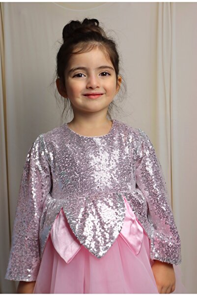 GÜL Baby Payetli Yaprak Figürlü Uzun Kol Kız Bebek Elbise