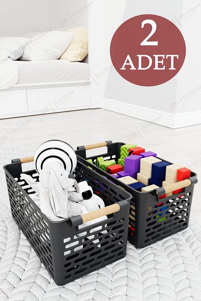 DOVİ HOME 2 Buc Mâner Lemn Aspect Culoare Neagră Bucătărie Plastic |   Baie |   Set organizator coș cu articole